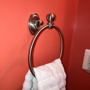 Brushed nickel hand towel ring